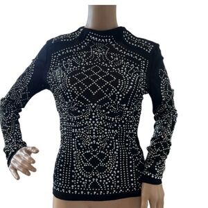 Black Mesh Top with Rhinestone Accents